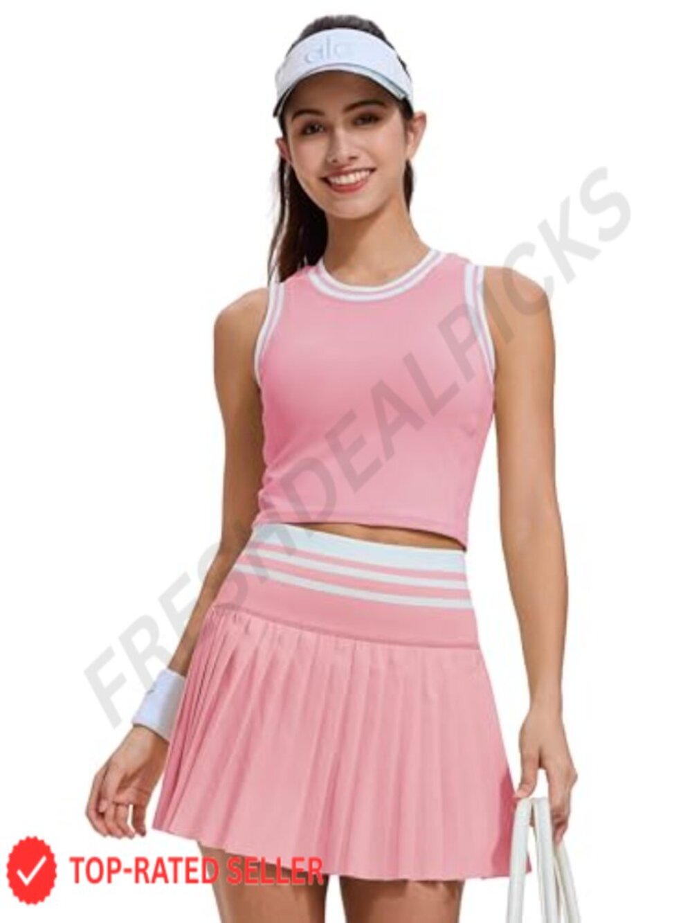Women's Two Piece Tennis Skirt Set High Waisted Pleated Golf Skort with Pockets